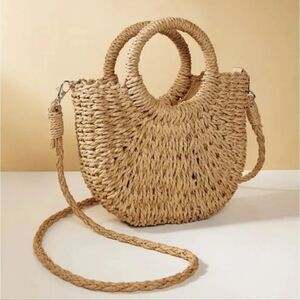 Natural Woven Half Moon Basket Bag